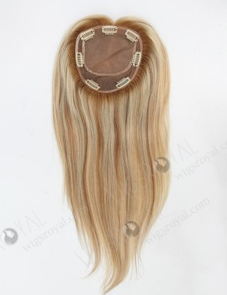 Best Luxury Rooted Blonde Hair Toppers with Highlights | In Stock 5.5"*6" European Virgin Hair 16" Straight T8/613# with 8# Highlights Silk Top Hair Topper-043