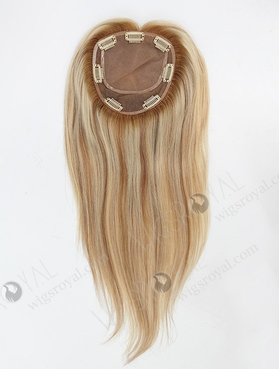 Luxury Rooted Blonde Hair Toppers with Highlights Natural Looking Silk Base Topper-043