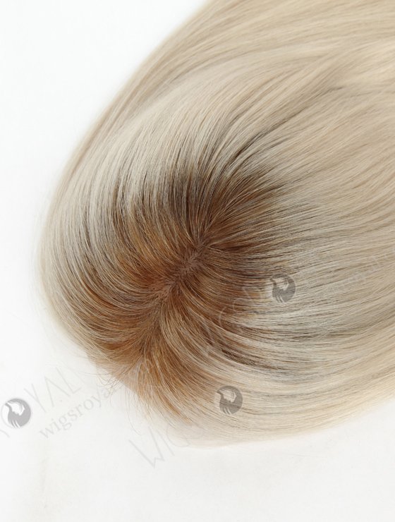 Best Platinum Blonde Rooted Hair Toppers for Fine Hair | In Stock European Virgin Hair 18" Straight T9/white Color 7"×8" Silk Top Open Weft Human Hair Topper-005-399
