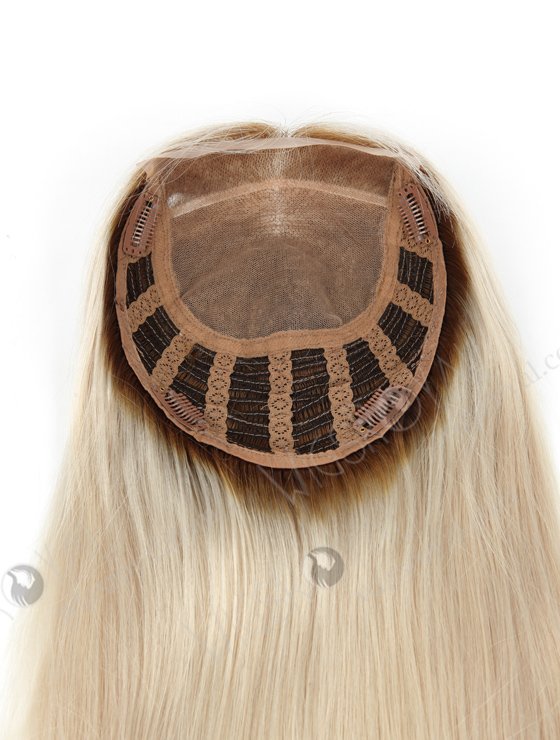 Best Platinum Blonde Rooted Hair Toppers for Fine Hair | In Stock European Virgin Hair 18" Straight T9/white Color 7"×8" Silk Top Open Weft Human Hair Topper-005-400