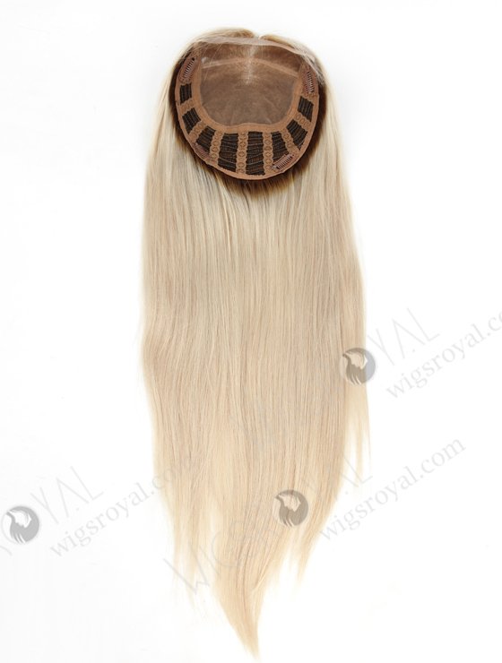 Best Platinum Blonde Rooted Hair Toppers for Fine Hair | In Stock European Virgin Hair 18" Straight T9/white Color 7"×8" Silk Top Open Weft Human Hair Topper-005-401