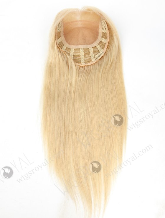 Best Blonde Real Human Hair Toppers for Women | In Stock European Virgin Hair 16" Straight 613# Color 7"×8" Silk Top Open Weft Human Hair Topper-002-382