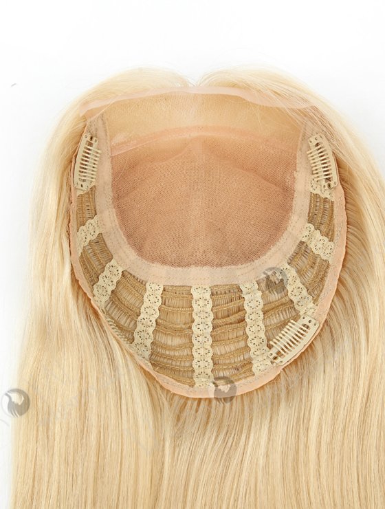 Best Blonde Real Human Hair Toppers for Women | In Stock European Virgin Hair 16" Straight 613# Color 7"×8" Silk Top Open Weft Human Hair Topper-002-383