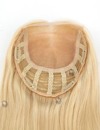 Best Blonde Clip On Hair Pieces for Thinning Hair | In Stock European Virgin Hair 18" Straight 22# Color 7"×8" Silk Top Open Weft Human Hair Topper-001