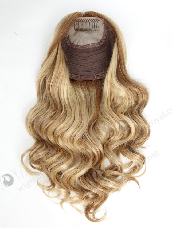 In Stock European Virgin Hair 18" One Length Beach Wave T8/613# with 8# Highlights 8"×8" Silk Top Wefted Hair Topper-020-705