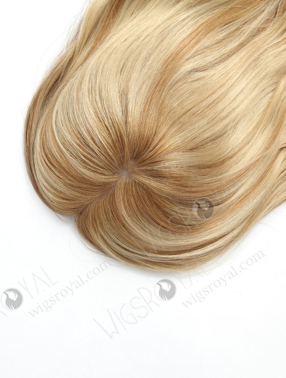In Stock European Virgin Hair 18" One Length Beach Wave T8/613# with 8# Highlights 8"×8" Silk Top Wefted Hair Topper-020-706