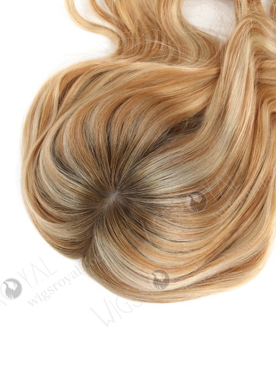 In Stock European Virgin Hair 16" Beach Wave T9/613# with T9/18# Highlights 7"×7" Silk Top Wefted Hair Topper-027-587