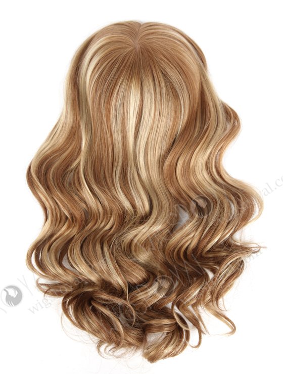 In Stock European Virgin Hair 16" One Length Beach Wave 8/9/22# Highlights With Roots Color 8# 8"×8" Silk Top Wefted Topper-028-661