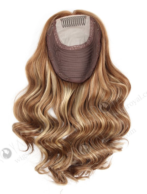 In Stock European Virgin Hair 16" One Length Beach Wave 8/9/22# Highlights With Roots Color 8# 8"×8" Silk Top Wefted Topper-028-656