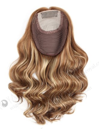In Stock European Virgin Hair 16" One Length Beach Wave 8/9/22# Highlights With Roots Color 8# 8"×8" Silk Top Wefted Topper-028