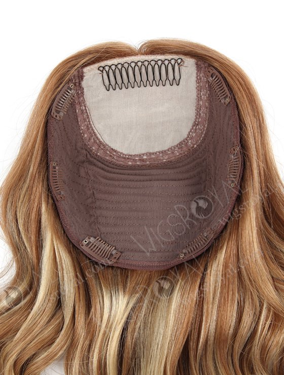 In Stock European Virgin Hair 16" One Length Beach Wave 8/9/22# Highlights With Roots Color 8# 8"×8" Silk Top Wefted Topper-028-662