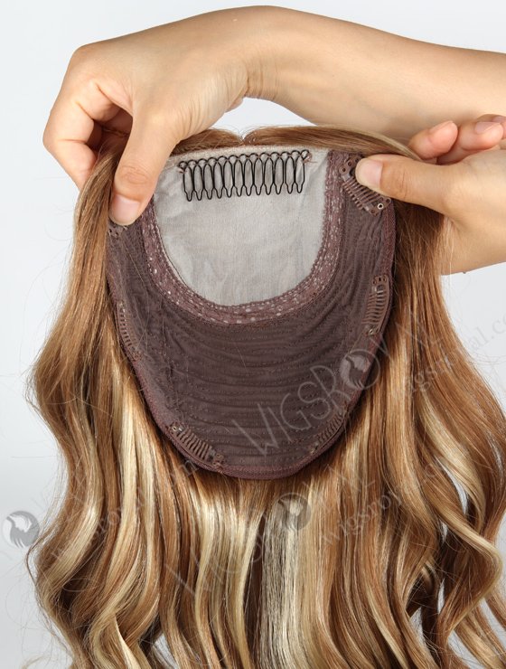 In Stock European Virgin Hair 16" One Length Beach Wave 8/9/22# Highlights With Roots Color 8# 8"×8" Silk Top Wefted Topper-028-659