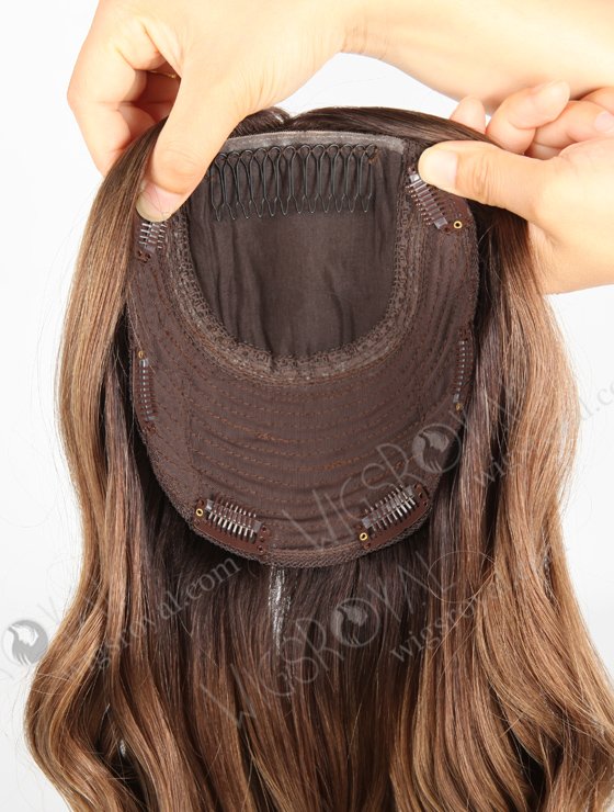In Stock European Virgin Hair 18" One Length Beach Wave T2/10# with T2/8# Highlights 7"×7" Silk Top Wefted Topper-026-559