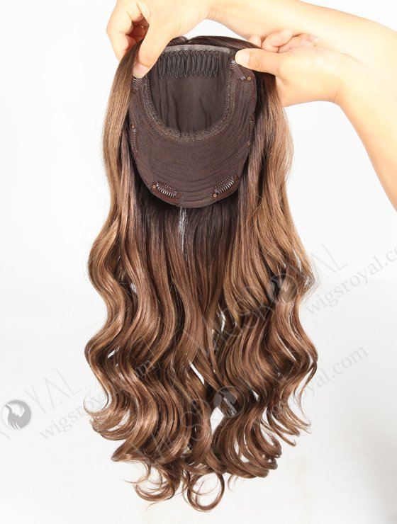 In Stock European Virgin Hair 18" One Length Beach Wave T2/10# with T2/8# Highlights 7"×7" Silk Top Wefted Topper-026-561