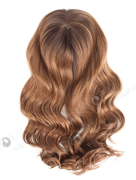 In Stock European Virgin Hair 18" One Length Beach Wave T2/10# with T2/8# Highlights 7"×7" Silk Top Wefted Topper-026-560
