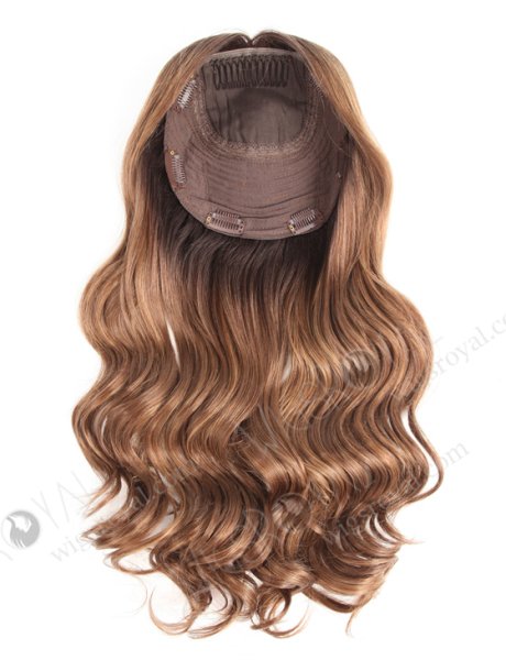 In Stock European Virgin Hair 18" One Length Beach Wave T2/10# with T2/8# Highlights 7"×7" Silk Top Wefted Topper-026
