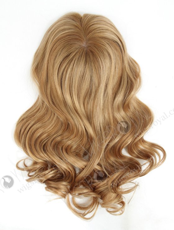 In Stock European Virgin Hair 16" One Length Beach Wave T8/16/24# with 8# Highlights 7"×7" Silk Top Wefted Topper-029-605