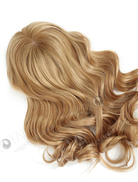 In Stock European Virgin Hair 16" One Length Beach Wave T8/16/24# with 8# Highlights 7"×7" Silk Top Wefted Topper-029-606