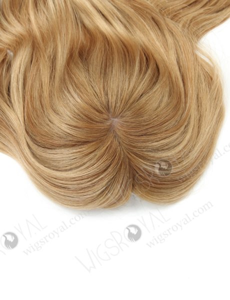 In Stock European Virgin Hair 16" Beach Wave T8/16# with 8# Highlights 7"×7" Silk Top Wefted Topper-029