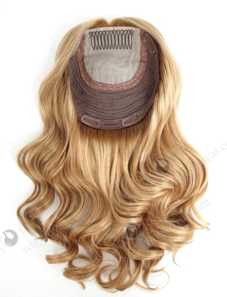In Stock European Virgin Hair 16" Beach Wave T8/16# with 8# Highlights 7"×7" Silk Top Wefted Topper-029
