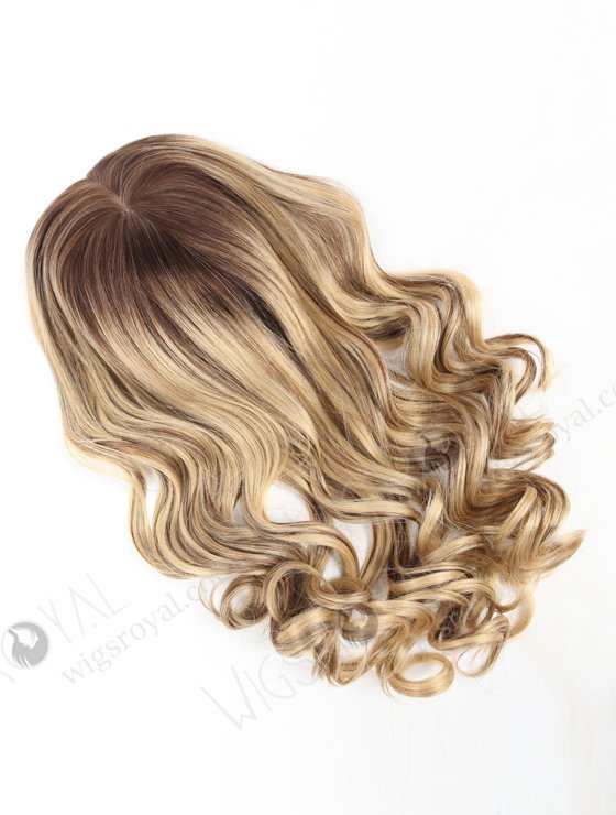 In Stock European Virgin Hair 18" One Length Beach Wave  T4/22# with 4# Highlights 8"×8" Silk Top Wefted Hair Topper-033-637