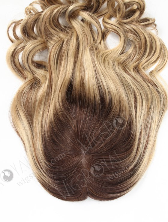 In Stock European Virgin Hair 18" One Length Beach Wave  T4/22# with 4# Highlights 8"×8" Silk Top Wefted Hair Topper-033-639