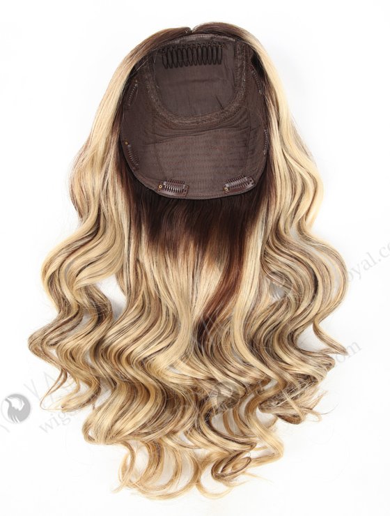 In Stock European Virgin Hair 18" One Length Beach Wave  T4/22# with 4# Highlights 8"×8" Silk Top Wefted Hair Topper-033-645