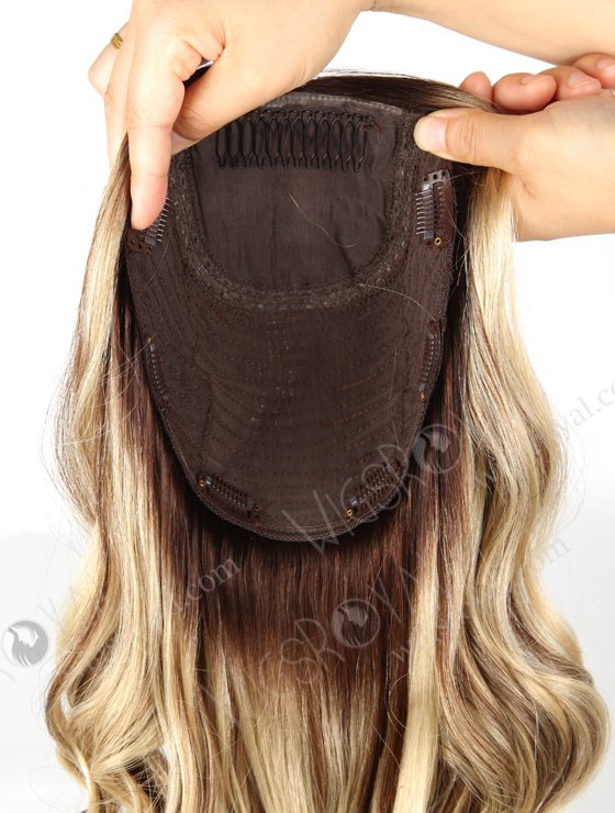 In Stock European Virgin Hair 18" One Length Beach Wave  T4/22# with 4# Highlights 8"×8" Silk Top Wefted Hair Topper-033-643