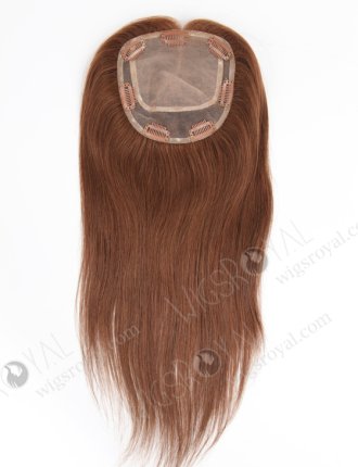 Medium Brown Real Human Hair Toppers with Highlights | In Stock 5.5"*6" European Virgin Hair 16" Straight Color 6# with 3# Highlights Silk Top Hair Topper-055