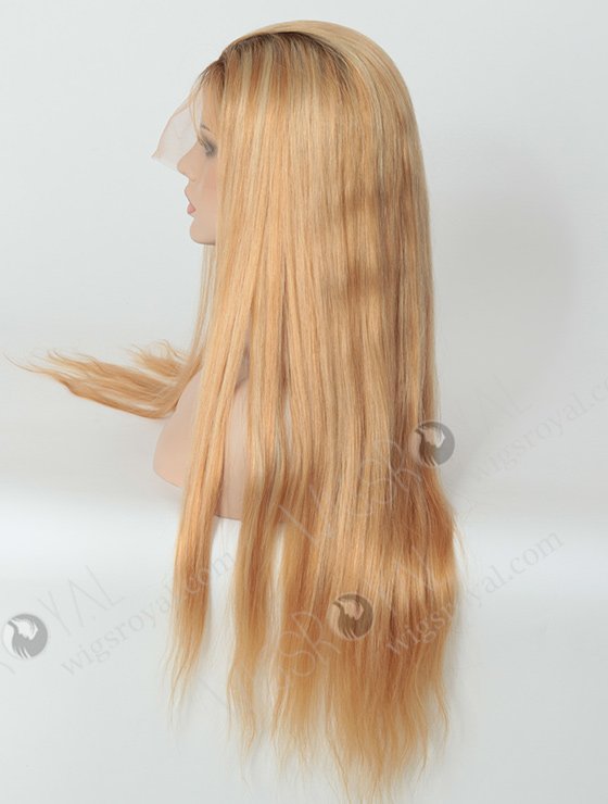 Long Straight Dark Roots Human Hair Blonde Wigs WR-LW-040-1604