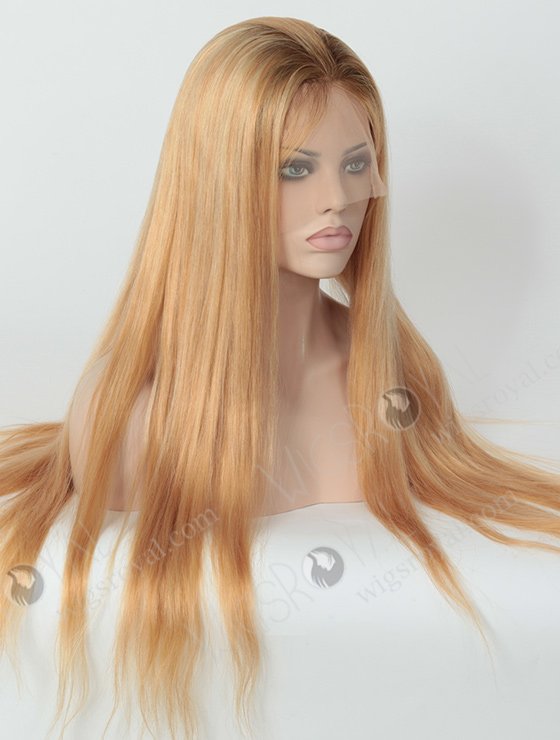 Long Straight Dark Roots Human Hair Blonde Wigs WR-LW-040-1607