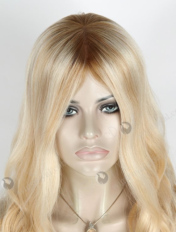 In Stock European Virgin Hair 16" Slight Wave T8/60/25/8# Highlights Color Silk Top Glueless Wig GL-08084-2578
