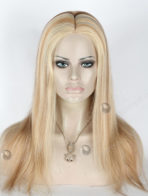 In Stock European Virgin Hair 16" Straight 613# with 9# Highlights and 18# Highlights Silk Top Glueless Wig GL-08044-2503