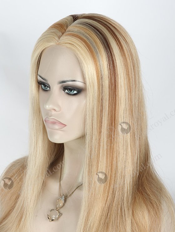 In Stock European Virgin Hair 16" Straight 613# with 9# Highlights and 18# Highlights Silk Top Glueless Wig GL-08044-2505