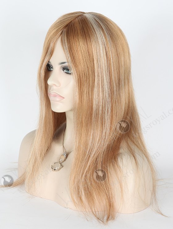 In Stock European Virgin Hair 16" Straight 9/18# Evenly Blended with 18# Highlights and White Color Highlights Silk Top Glueless Wig GL-08043-2487