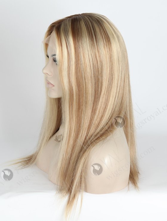 Premium Silk Base Glueless Human Hair Wigs 16 Inch Rooted Blonde With Brown Highlight GLL-08003-3399