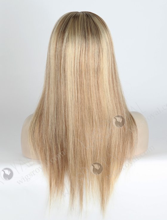 Premium Silk Base Glueless Human Hair Wigs 16 Inch Rooted Blonde With Brown Highlight GLL-08003-3402