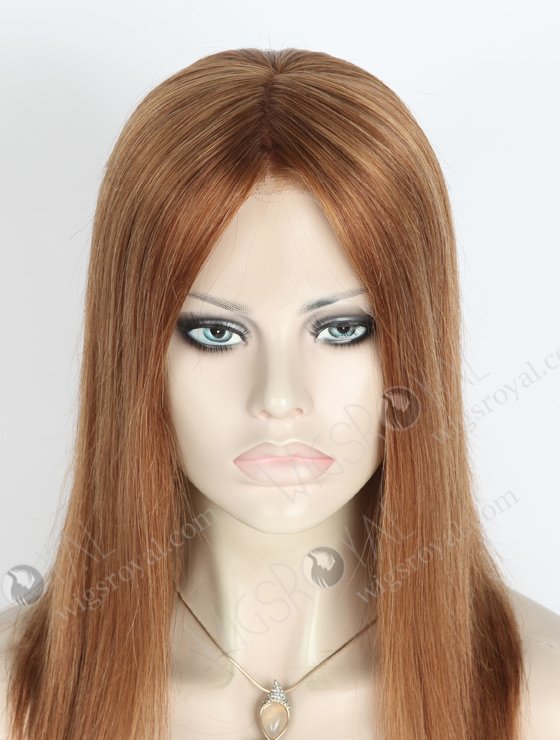 Ladies Glueless Silk Base Wigs 100 Human Hair Brown Colored Wigs | In Stock European Virgin Hair 14" Straight 6#/8# Evenly Blended Color Lace Front Silk Top Glueless Wig GLL-08008-3461
