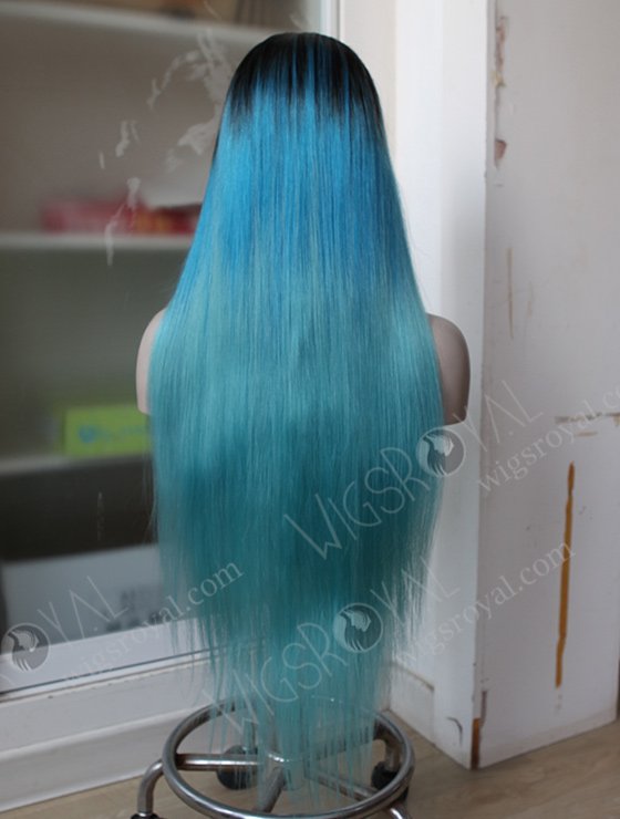 Dark Roots Blue Human Hair Wig WR-LW-085-3532