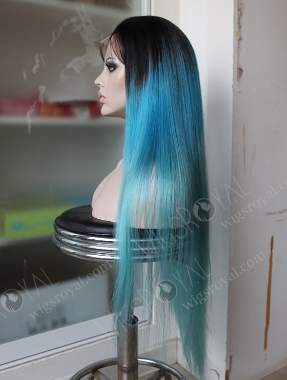 Dark Roots Blue Human Hair Wig WR-LW-085-3533