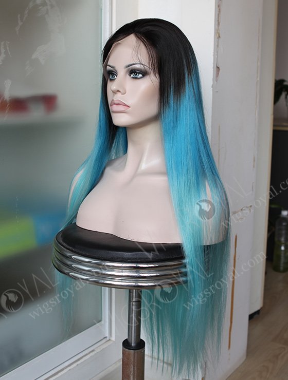 Dark Roots Blue Human Hair Wig WR-LW-085-3535
