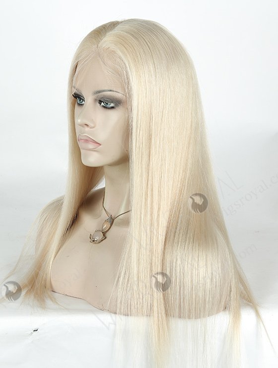 In Stock European Virgin Hair 18 Inch Long Straight White Human Hair Silk Top Full Lace Wig Caucasian STW-843