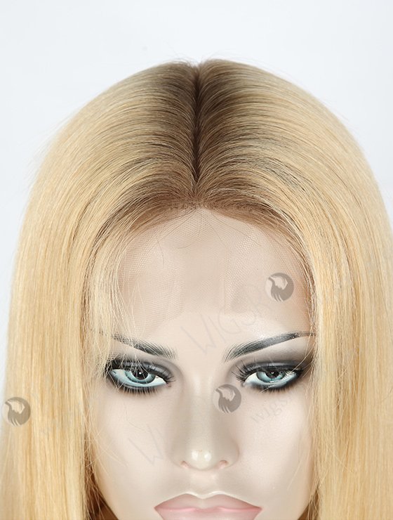 Natural Scalp Silk Top Full Lace Wigs in Stock 18 Inch Blonde with Brown Roots STW-711-4946