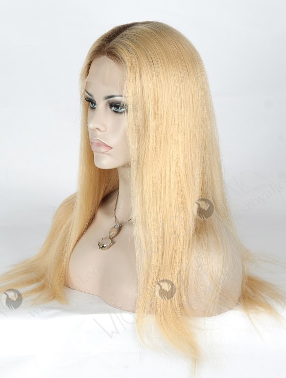 Natural Scalp Silk Top Full Lace Wigs in Stock 18 Inch Blonde with Brown Roots STW-711-4948