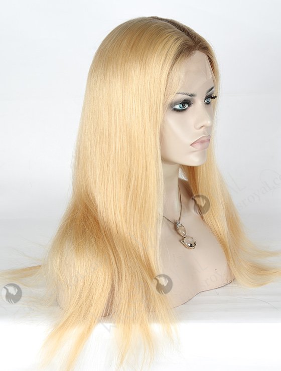 Natural Scalp Silk Top Full Lace Wigs in Stock 18 Inch Blonde with Brown Roots STW-711-4949