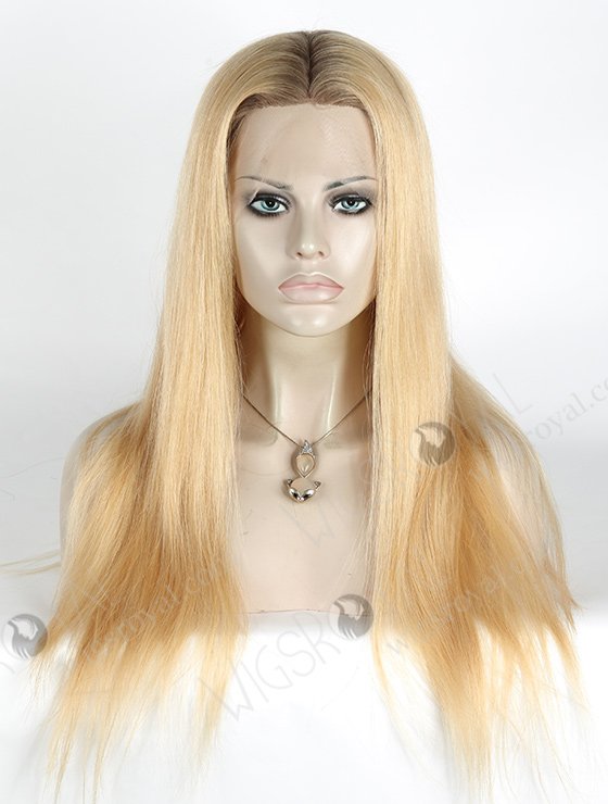 Flawless Ash Blonde Silk Top Wig With Brown Roots Color STW-712
