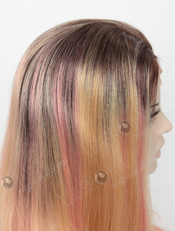 In Stock Brazilian Virgin Hair 22" Straight Root 3#, 24# With Pink Highlight Color Full Lace Wig FLW-04142-6351