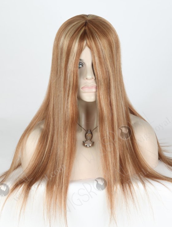 In Stock European Virgin Hair 20" Straight 9/10# Evenly Blended with 22# Highlights Glueless Silk Top Wig GL-08068-6236