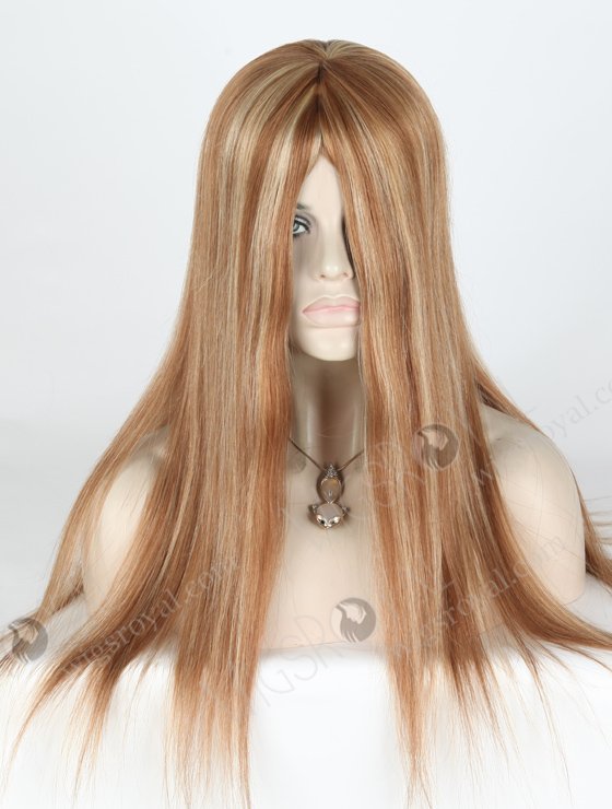 In Stock European Virgin Hair 20" Straight 9/10# Evenly Blended with 22# Highlights Glueless Silk Top Wig GL-08088-6764