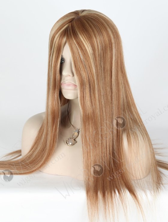 In Stock European Virgin Hair 20" Straight 9/10# Evenly Blended with 22# Highlights Glueless Silk Top Wig GL-08088-6769